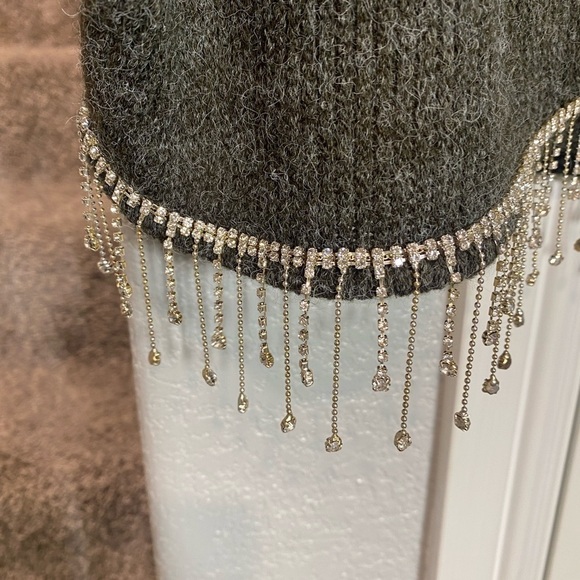 Zara Dark Gray Jewel Crystal Fringe sweater - Picture 8 of 14